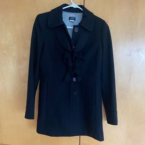 Jcrew factory pea coat with ruffle detail